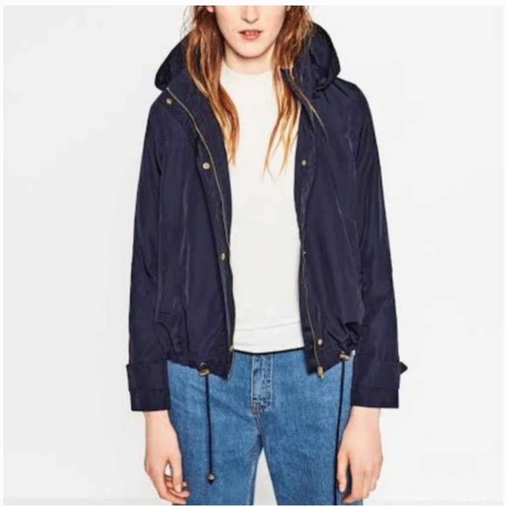 Zara Navy Windbreaker Jacket with Gold Accents - Picture 2 of 5